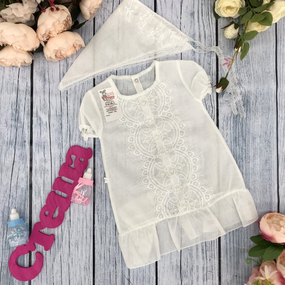 214. Крестильное платье из батиста, хлопок 100%, размеры 62,68,74,80